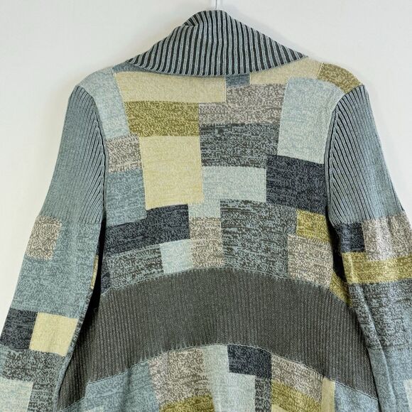 Nic + Zoe Womens Medium Blue Grey Colorblock Open Front Duster Cardigan Sweater - Picture 6 of 8